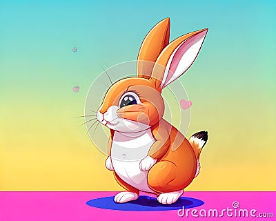 Cartoon happy comic brown rabbit standing cute big eyes Cartoon Illustration