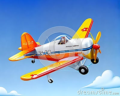 Cartoon happy comic child toy airplane yellow white single prop Cartoon Illustration