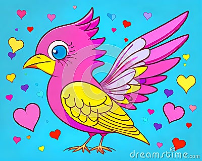 Cartoon happy comic colorful love twitter bird heart pop art Cartoon Illustration