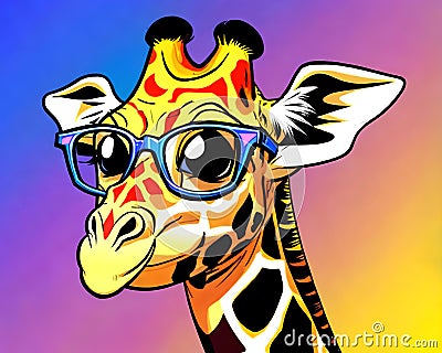 Cartoon happy comic giraffe sunglasses pop art color Cartoon Illustration