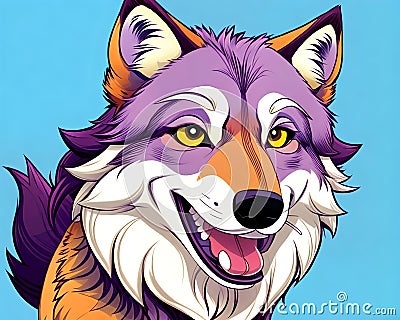 Cartoon happy comic grey gray timber wolf dog smiling face portrait Cartoon Illustration