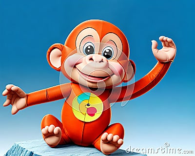 Cartoon happy comic monkey face stuffed play toy doll boy fun Cartoon Illustration