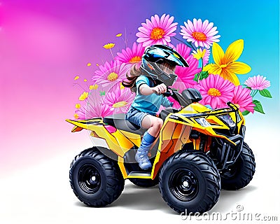 Cartoon happy comic motorized atv child auto toy flower blossom Cartoon Illustration