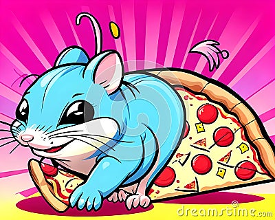 Cartoon happy comic pizza rat mouse pop art color Cartoon Illustration