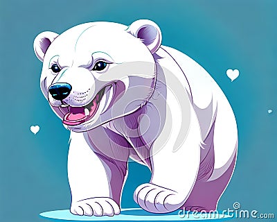 Cartoon happy comic polar bear walking smiling friendly heart Cartoon Illustration