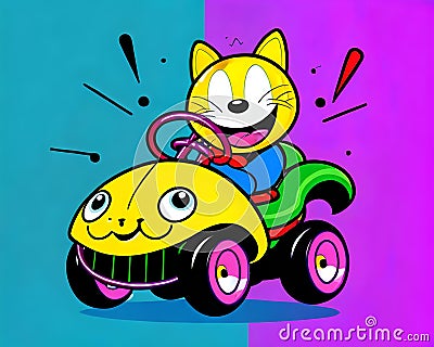 Cartoon happy comic vintage bumper car fun drive play excitement Cartoon Illustration