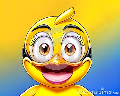 Cartoon happy comic yellow rubber ducky duck big eyes face Cartoon Illustration