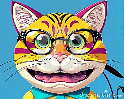 Cartoon happy comic yellow tabby cat kitty kitten cute excitement face Cartoon Illustration