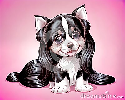 Cartoon happy comic young puppy dog pet black comedy face smile Cartoon Illustration