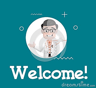 Cartoon Happy Doctor Doing Welcome Greeting Vector Illustration Vector Illustration