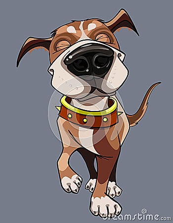 Cartoon happy dog wearing a collar walks Vector Illustration