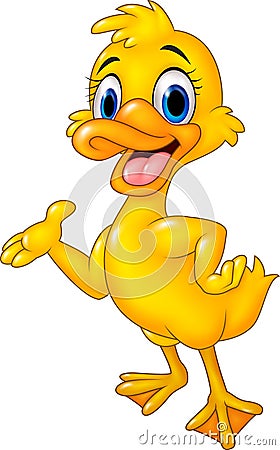 Cartoon happy duck presenting isolated on white background Vector Illustration