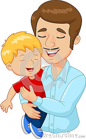 Cartoon happy family father holding son Vector Illustration