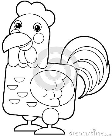 Cartoon happy farm animal cheerful chicken rooster isolated on white background with sketch illustration Cartoon Illustration