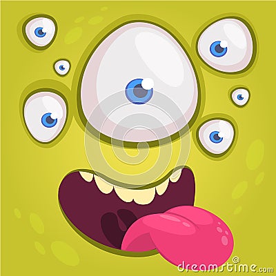 Cartoon happy funny alien character with many eyes. Vector illustration of alien face. Monster mask Vector Illustration