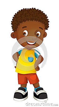 Cartoon happy and funny boy standing looking and smiling holding hands on his hips - isolated Cartoon Illustration