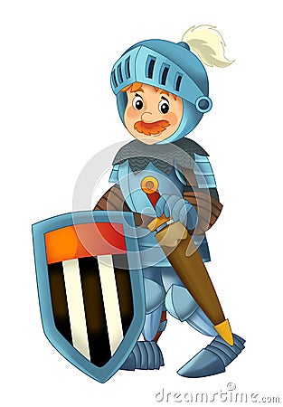 Cartoon happy and funny knight - isolated Cartoon Illustration