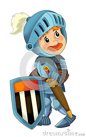 Cartoon happy and funny knight - isolated Cartoon Illustration