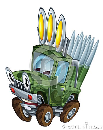 Cartoon funny off road military truck car with bullets ammo Cartoon Illustration