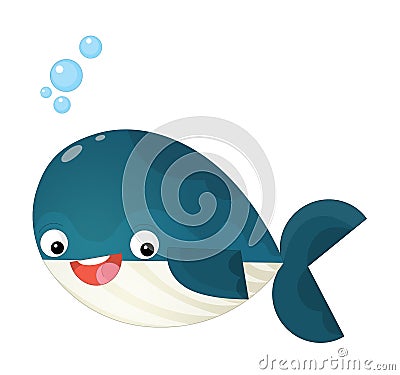 Cartoon happy and funny sea whale with bubbles Cartoon Illustration