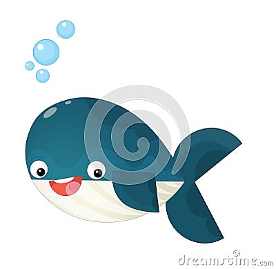 Cartoon happy and funny sea whale with bubbles isolated Cartoon Illustration