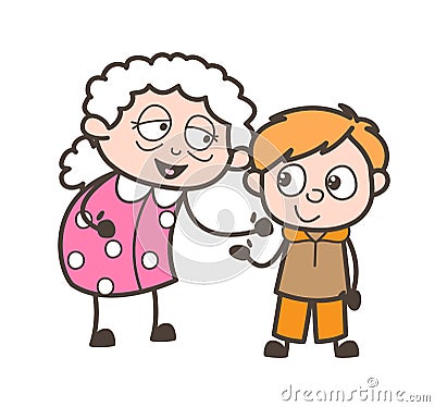 Cartoon Happy Granny with Grandson Vector Illustration Stock Photo