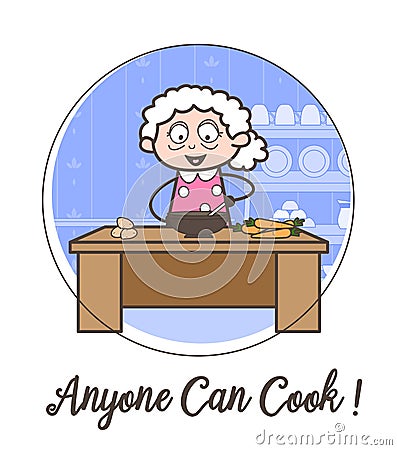 Cartoon Happy Granny Learning Cooking Recipe Vector Illustration Stock Photo