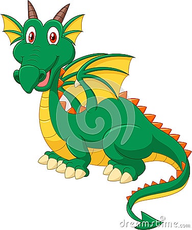 Cartoon happy green dragon Vector Illustration