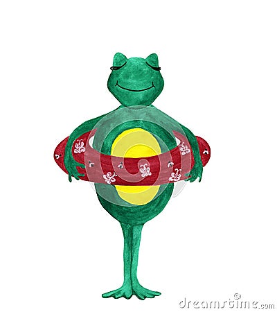 Cartoon happy green frog dreaming about weekend Cartoon Illustration