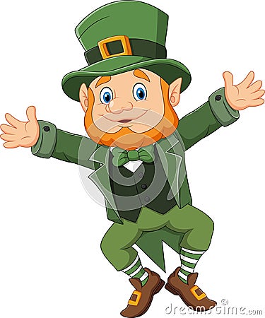 Cartoon happy leprechaun dancing Vector Illustration