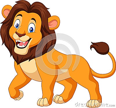 Cartoon happy lion isolated on white background Vector Illustration