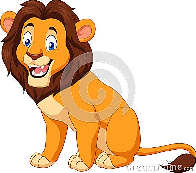 Cartoon happy lion sitting Vector Illustration