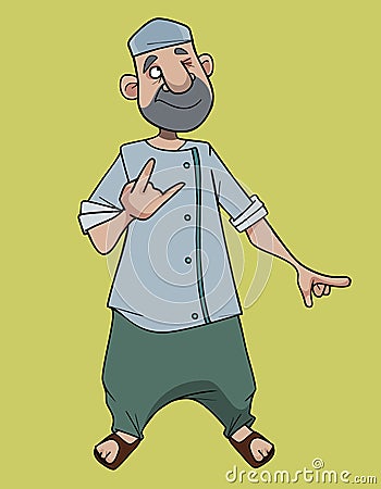 Cartoon happy man in cook clothes winks and shows gesture Vector Illustration