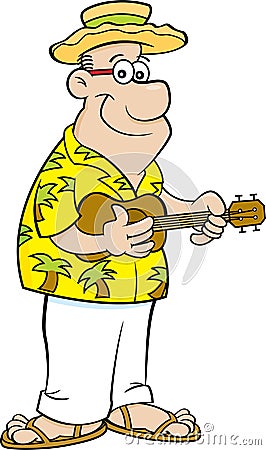 Cartoon happy man playing a ukulele. Cartoon Illustration