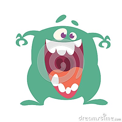 Cartoon Happy Monster With Big Mouth Laughing Vector Illustration