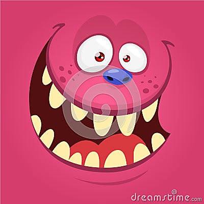 Cartoon happy monster face. Halloween monster mask. Funny monster avatar Vector Illustration