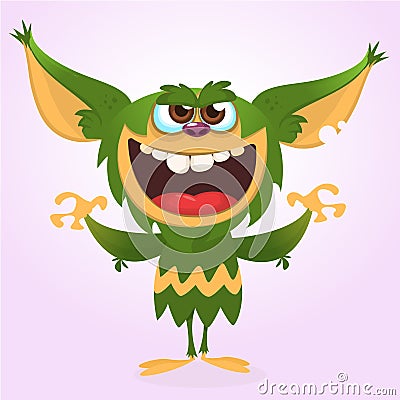 Cartoon happy monster. Vector illustration of green monster . Halloween design. Vector Illustration