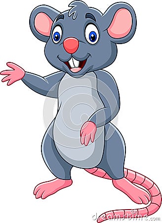 Cartoon happy mouse waving Vector Illustration