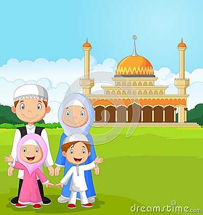 Cartoon happy Muslim family Vector Illustration
