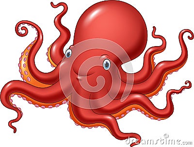 Cartoon happy octopus isolated on white background Vector Illustration