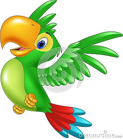 Cartoon happy parrot flying Vector Illustration