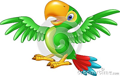 Cartoon happy parrot isolated on white background Vector Illustration