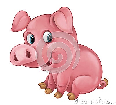 Cartoon happy pig is smiling looking and smiling - artistic style - isolated Cartoon Illustration