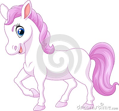 Cartoon happy pony horse isolated on white background Vector Illustration