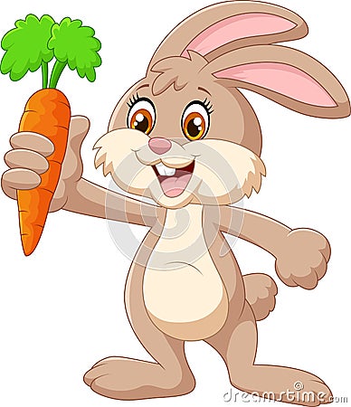 Cartoon happy rabbit holding carrot Vector Illustration