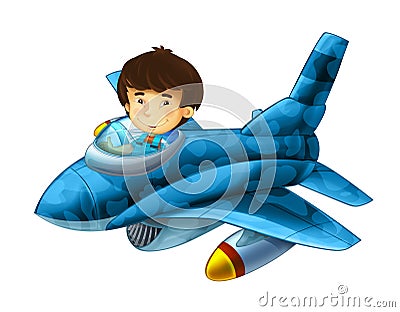 Cartoon happy scene with kid in toy fast plane with Cartoon Illustration