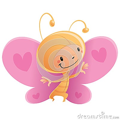 Cartoon happy smiling kid wearing funny carnival butterfly costume Vector Illustration