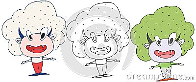 Cartoon happy teacher monster doodle hand draw color set hair Vector Illustration