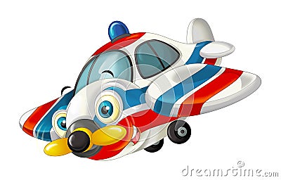 Cartoon happy traditional ambulance or rescue plane with propeller - smiling and flying Cartoon Illustration