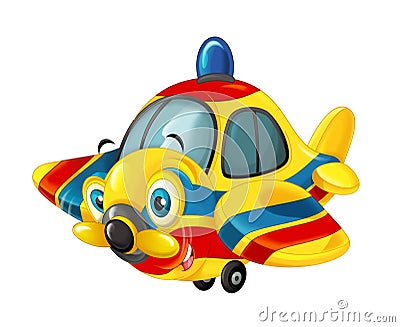 Cartoon happy traditional ambulance or rescue plane with propeller - smiling and flying Cartoon Illustration